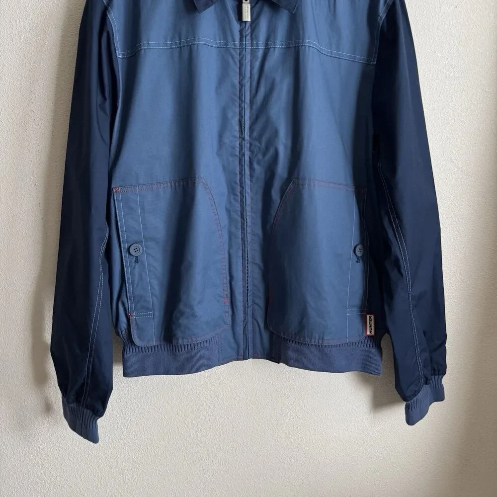 Hunter Jacket Mens Large‎ Blue Full Zip Rain Coat Utility Outdoor Retro Collared